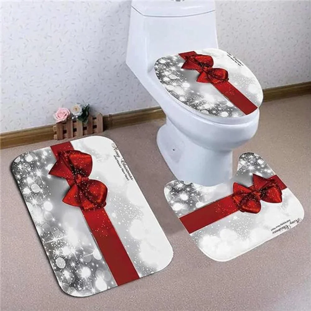 4pcs Christmas Shower Curtain Sets Holiday Bathroom Decoration